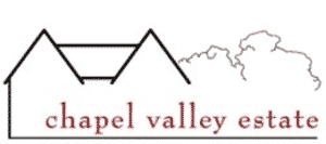 Logo of a bed and breakfast featuring line drawing of a home with red text